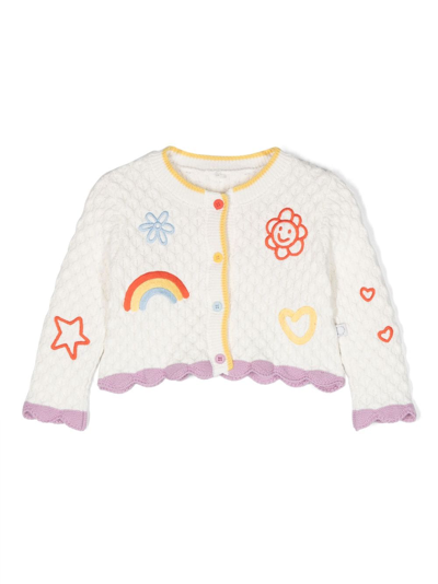 Stella Mccartney Baby Embroidered Cable-knit Cotton Cardigan In Offwhite