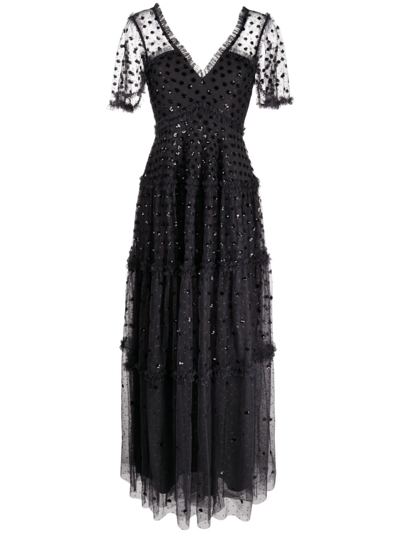 Needle & Thread Thea Sequin-embellished Long Dress In Black