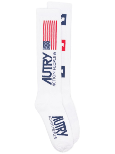 Autry Intarsia-knit Logo Ankle Socks In White