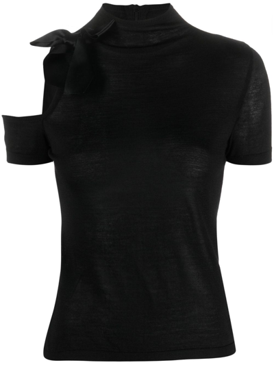 Giambattista Valli Bow-detail Wool-blend Top In Black