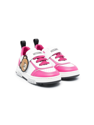 Moschino Kids' Teddy Bear-motif Leather Sneakers In White