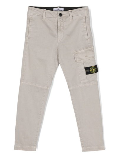 Stone Island Junior Kids' Compass-patch Cargo Jeans In Grey
