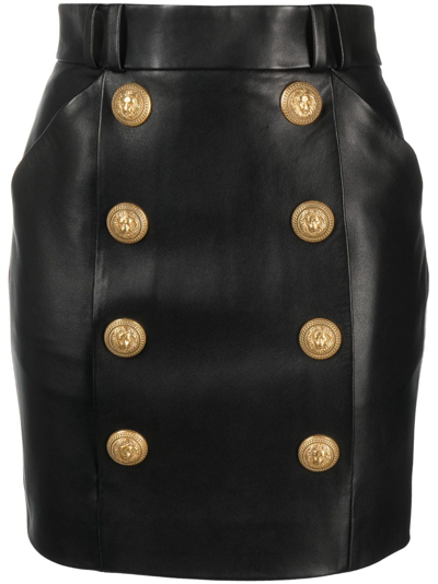 Balmain Leather Skirt With Iconic Buttons In Black