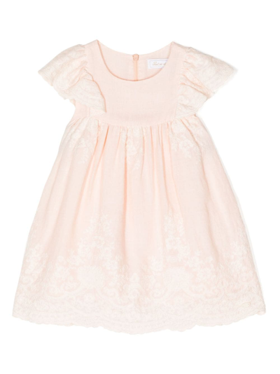 Tartine Et Chocolat Babies' Floral-embroidery Pleated Dress In Pink