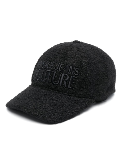Versace Jeans Couture Logo-embroidered Faux-shearling Cap In Black