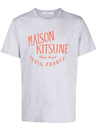 Maison Kitsuné Logo-print Cotton T-shirt In Grey