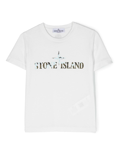 Stone Island Kids' Logo-print Short-sleeve T-shirt In White