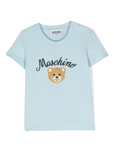 Moschino Babies' Logo-embroidered Crew-neck T-shirt In Blue