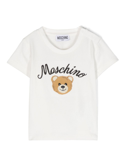 Moschino Babies' Logo-embroidered Crew-neck T-shirt In White