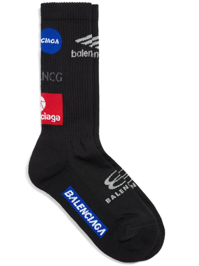 Balenciaga Top League Logo-print Socks In Black
