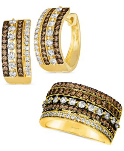 Le Vian Chocolate Diamond Nude Diamond Multirow Statement Ring Small Hoop Earrings Collection In 14k Gold In K Honey Gold Earrings
