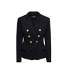 Balmain Black Double-breasted Jacket With Branded Buttons And Asymmetric Cut In Wool Woman In Black