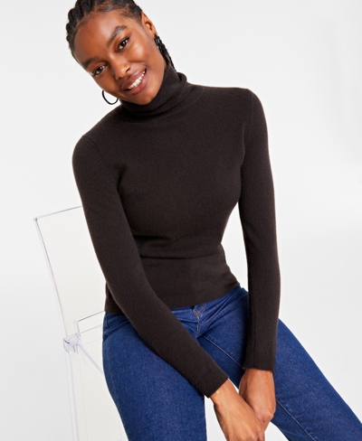 Charter Club Women's 100% Cashmere Turtleneck Sweater, Created For Macys In Cafe Brown