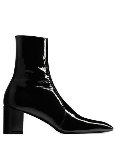 Saint Laurent Beau Patent Leather Ankle Boots In 블랙