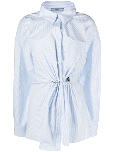 Prada Logo-pin Striped Cotton Shirt In White,sky Blue