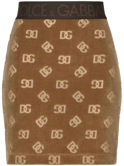 Dolce & Gabbana Minirock Aus Monogramm-jacquard In Brown