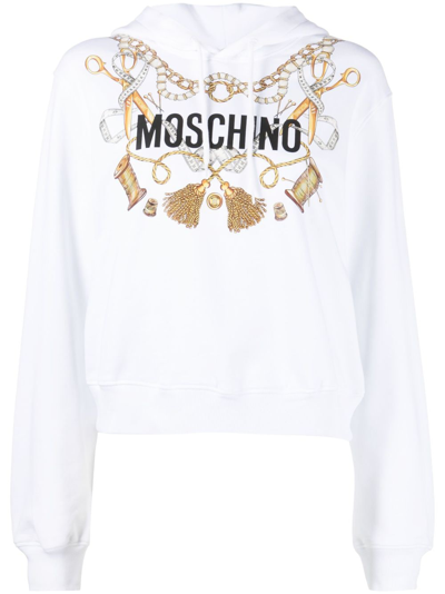 Moschino Logo Detailed Drawstring Hoodie In White