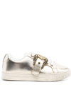 VERSACE JEANS COUTURE LOGO-BUCKLE LEATHER SNEAKERS