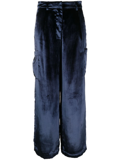 Loulou Studio Velvet Cargo Trousers In Blue