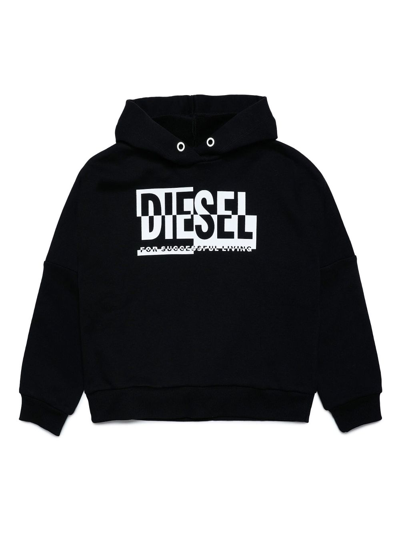 Diesel Logo-print Cotton Hoodie In Schwarz