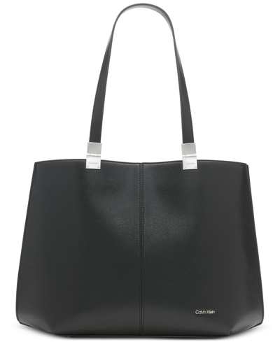 Calvin Klein Granite Medium Tote In Black,silver