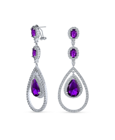 Bling Jewelry Art Deco Style Wedding Simulated Purple Amethyst Aaa Cubic Zirconia Double Halo Large Teardrop Cz St