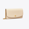 Tory Burch Robinson Pebbled Chain Wallet In New Cream