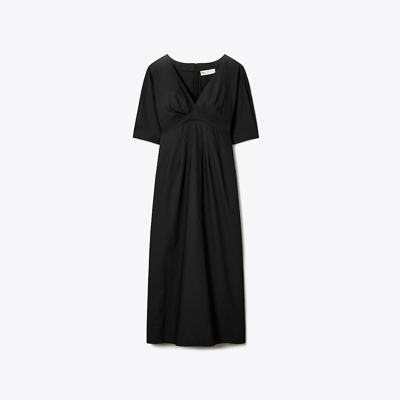 Tory Burch V-neck Poplin Dress In Black