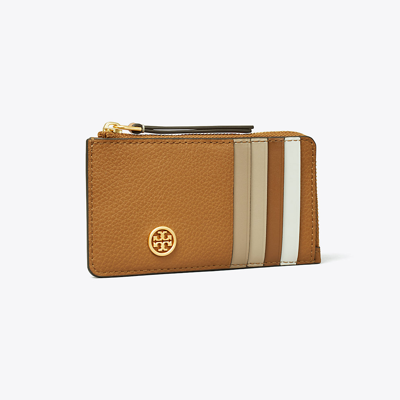 Tory Burch Robinson Pebbled Card Case In Tiger's Eye