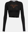 PRADA LOGO RIBBED-KNIT SILK CROP TOP