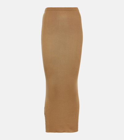 Prada High-rise Silk Midi Skirt In Brown
