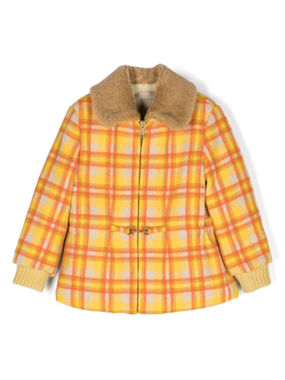 Gucci Kids' Horsebit Checked Wool Jacket In Yellow