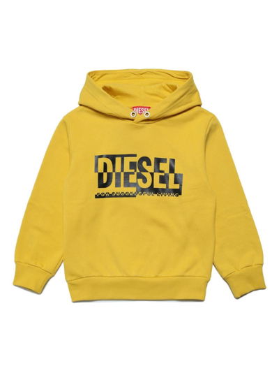 Diesel Kids' Logo-print Cotton Hoodie In Yellow