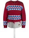 Dsquared2 Jacquard Hybrid Canadian Sweater With Distressed Detail In Red