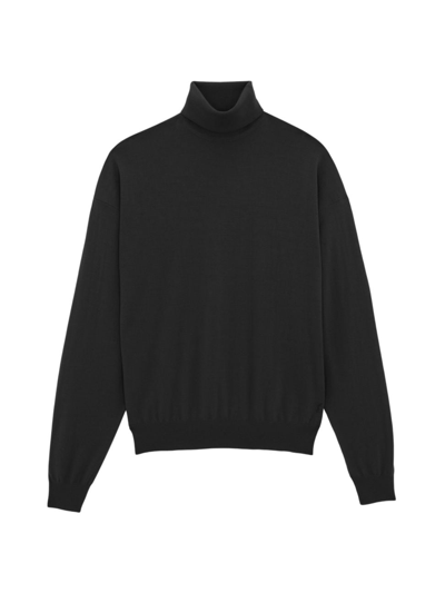 Saint Laurent Cassandre Embroidered Turtleneck Jumper In Black