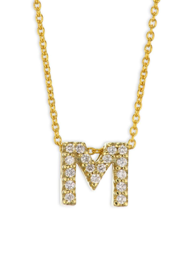 Roberto Coin Tiny Treasures Diamond & 18k Yellow Gold Initial Necklace In Initial M
