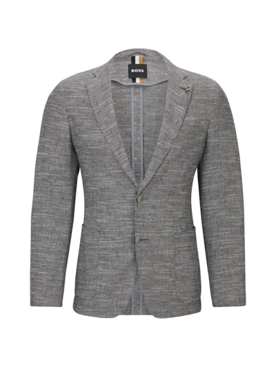Hugo Boss Men's Micro-pattern Slim-fit Jacket In A Cotton Blend In Silver