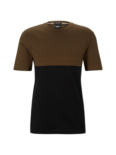 Hugo Boss Interlock-cotton Regular-fit T-shirt With Color-blocking In Black