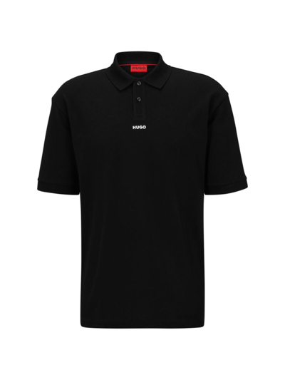 Hugo Boss Cotton-piqu Polo Shirt With Logo Print In Black