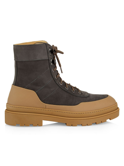 Brunello Cucinelli Nubuck And Calfskin Ankle Boots In Grey