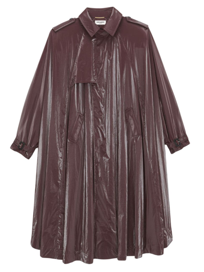 Saint Laurent Women's Trench Cape In Nylon In Brown