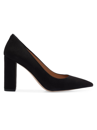 Hugo Boss Block-heel Pumps In Suede With Pointed Toe In Black