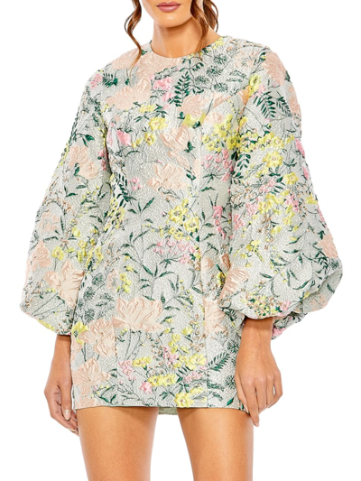 Mac Duggal Floral Brocade Puff Sleeve Fitted Mini Dress In Pastel Multi