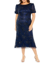 Mac Duggal Women's Embellished Tulle Puff-sleeve Midi-dress In Midnight