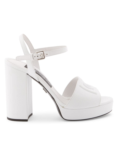 Dolce & Gabbana Logo-embroidered Platform Sandals In White