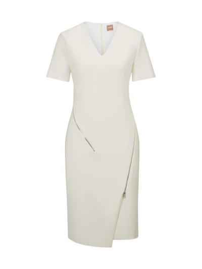 Hugo Boss V-neck Dress With Zip Details In White