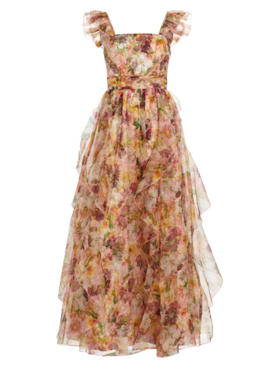 Alice And Olivia Women's Jasmina Floral Ruffle Gown In Juniper Floral Rose