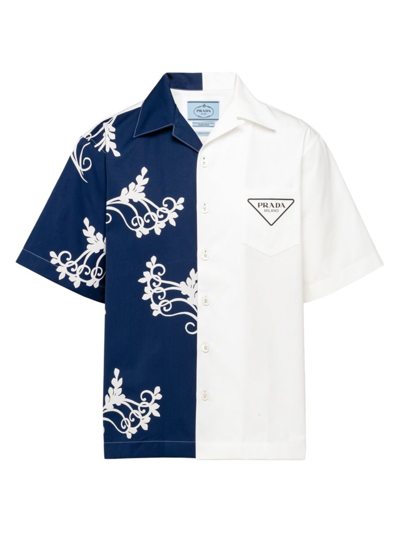 Prada Men's Double Match Cotton Shirt In Blue