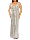 MAC DUGGAL WOMEN'S SEQUINED V-NECK CUT-OUT BACK GOWN