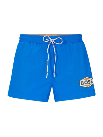 Hugo Boss Quick-drying Swim Shorts With Logo Details In Blue